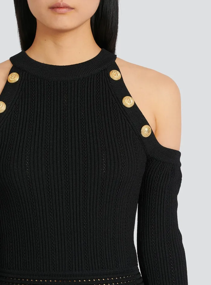 Balmain Dresses Womens MidLength Knit Dress Black Balmain Dresses Womens MidLength Knit Dress Black