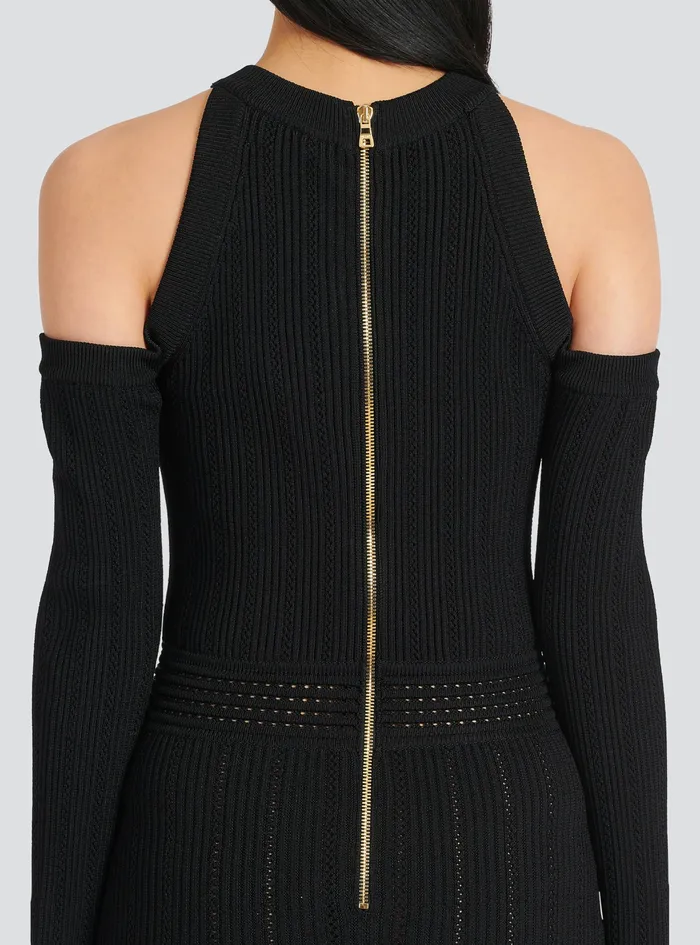 Balmain Dresses Womens MidLength Knit Dress Black Balmain Dresses Womens MidLength Knit Dress Black