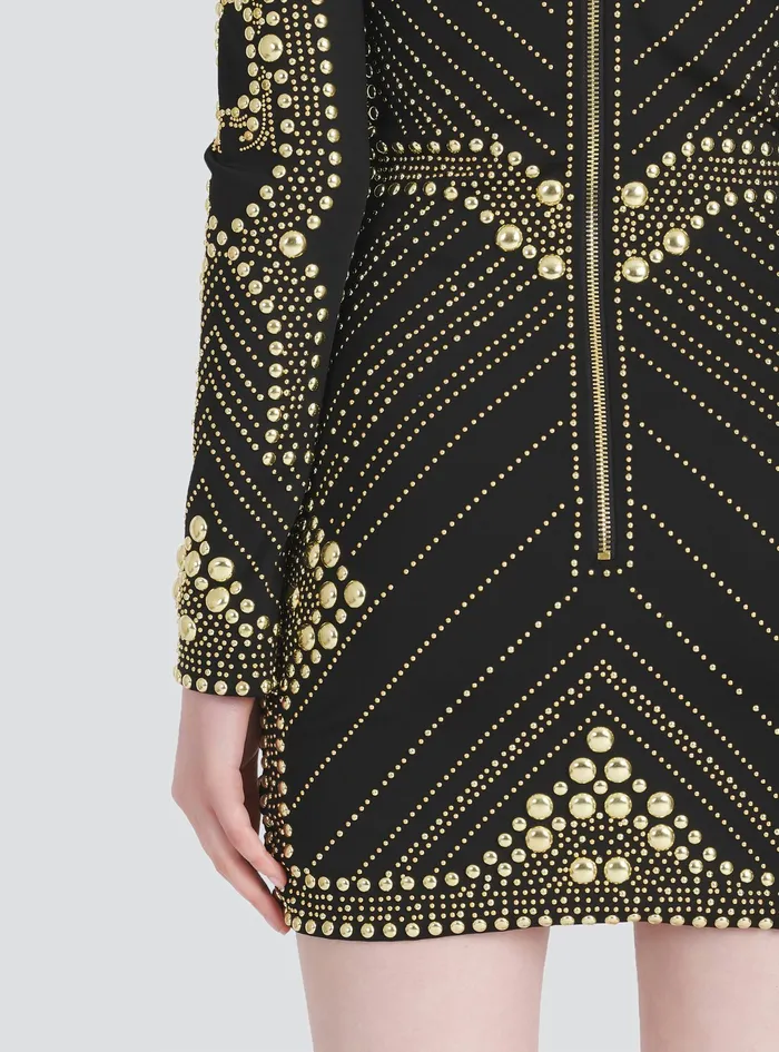 Balmain Dresses Womens Short Dress With Embroidered GoldTone Studs Gold Balmain Dresses Womens Short Dress With Embroidered GoldTone Studs Gold