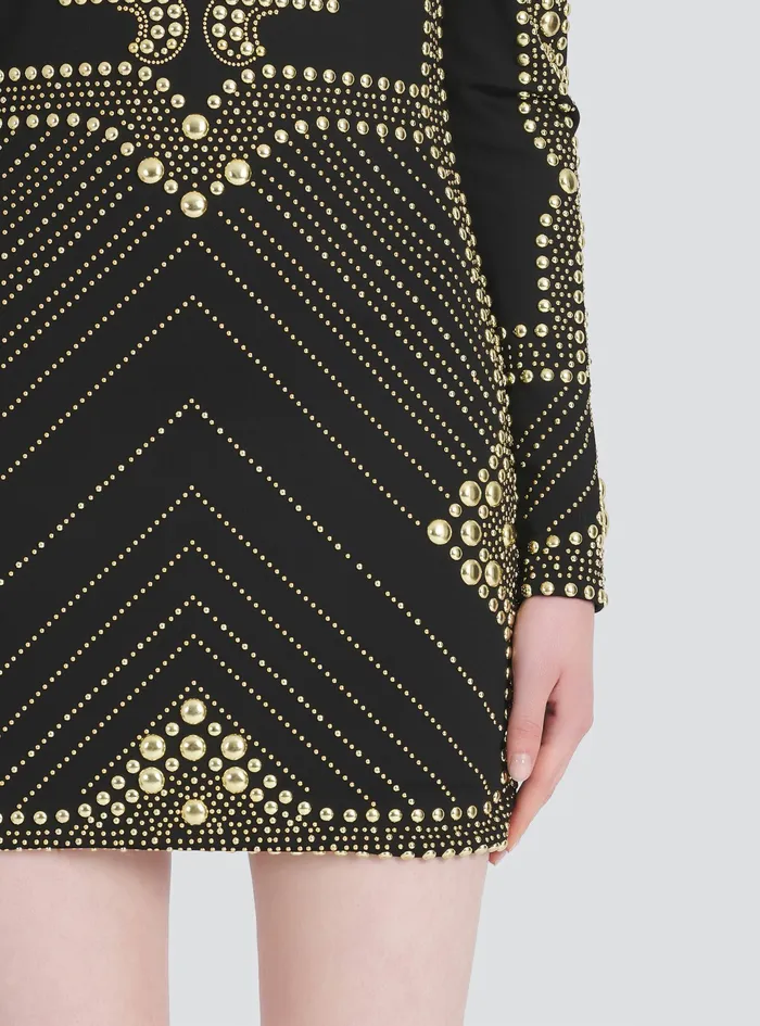 Balmain Dresses Womens Short Dress With Embroidered GoldTone Studs Gold Balmain Dresses Womens Short Dress With Embroidered GoldTone Studs Gold