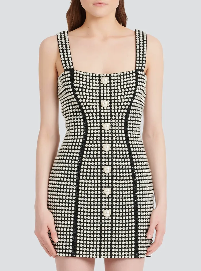 Balmain Dresses Womens Short Dress Withbead Embroidery Black Balmain Dresses Womens Short Dress Withbead Embroidery Black