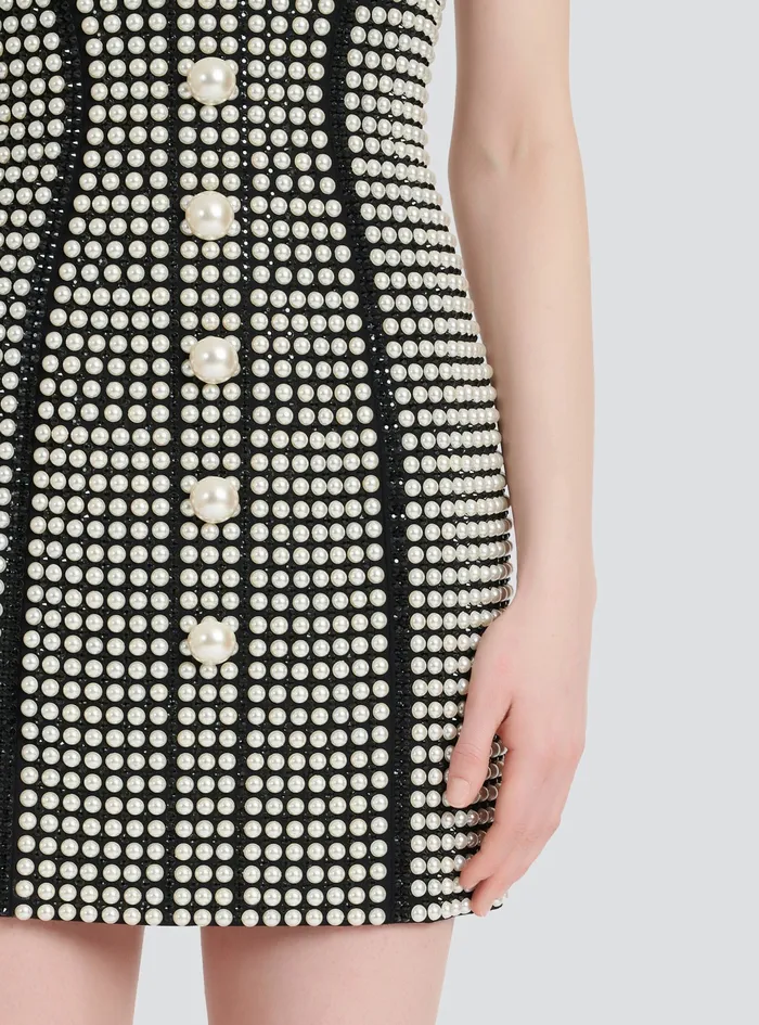 Balmain Dresses Womens Short Dress Withbead Embroidery Black Balmain Dresses Womens Short Dress Withbead Embroidery Black