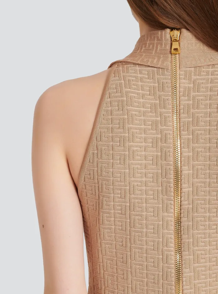Balmain Dresses Womens Short EcoDesigned Knit Dress With Balmain Monogram Beige Balmain Dresses Womens Short EcoDesigned Knit Dress With Balmain Monogram Beige