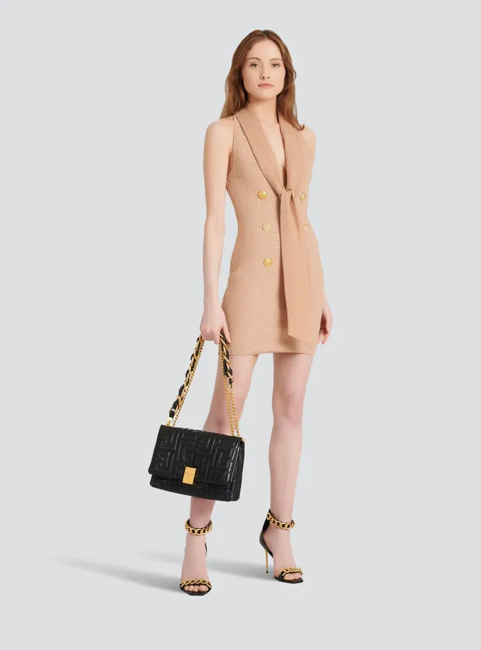 Balmain Dresses Womens Short EcoDesigned Knit Dress With Balmain Monogram Beige Balmain Dresses Womens Short EcoDesigned Knit Dress With Balmain Monogram Beige