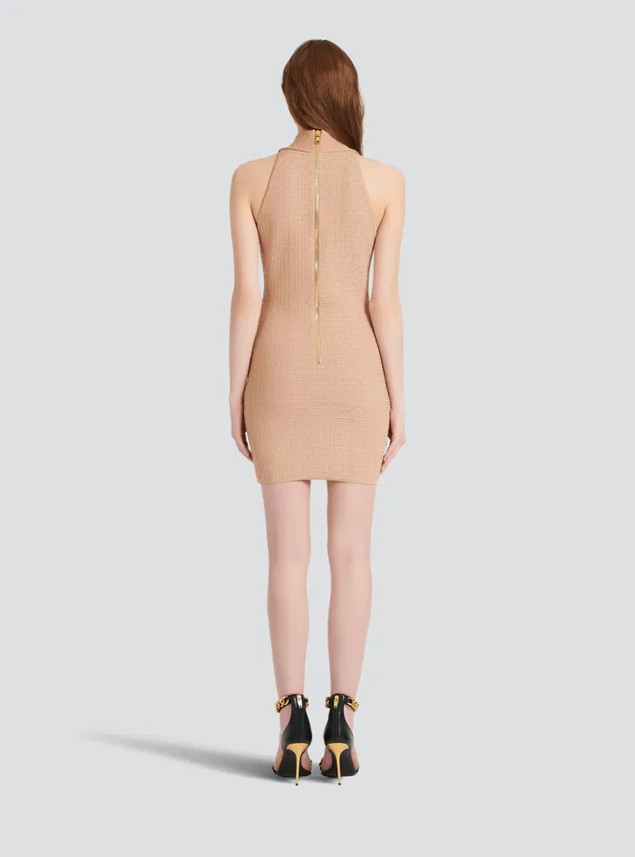 Balmain Dresses Womens Short EcoDesigned Knit Dress With Balmain Monogram Beige Balmain Dresses Womens Short EcoDesigned Knit Dress With Balmain Monogram Beige