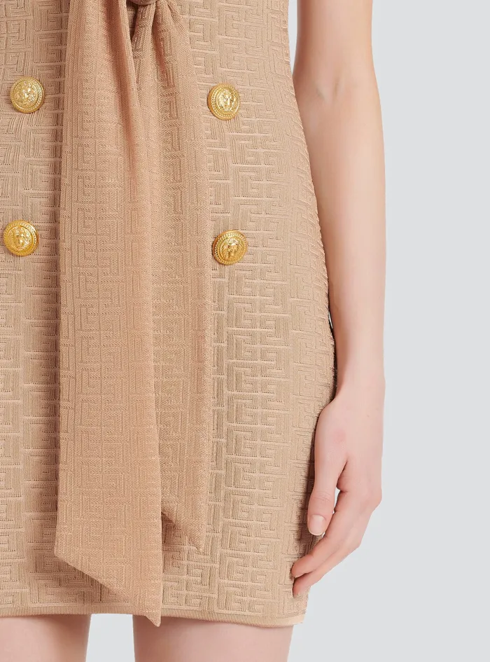 Balmain Dresses Womens Short EcoDesigned Knit Dress With Balmain Monogram Beige Balmain Dresses Womens Short EcoDesigned Knit Dress With Balmain Monogram Beige