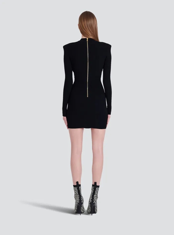 Balmain Dresses Womens Short EcoDesigned Knit Dress With GoldTone Buttons Black