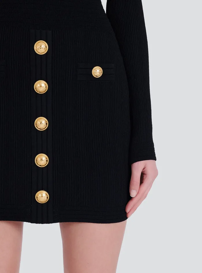 Balmain Dresses Womens Short EcoDesigned Knit Dress With GoldTone Buttons Black