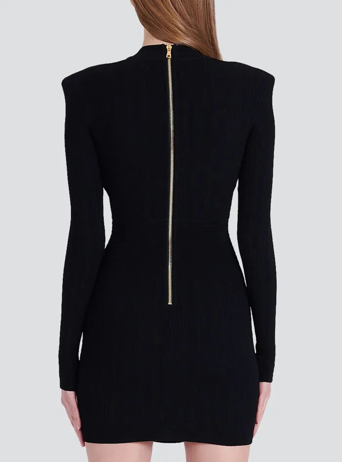 Balmain Dresses Womens Short EcoDesigned Knit Dress With GoldTone Buttons Black