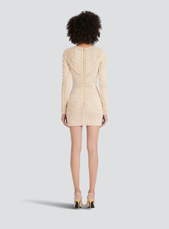 Balmain Dresses Womens Short Embroidered Dress Beige Balmain Dresses Womens Short Embroidered Dress Beige