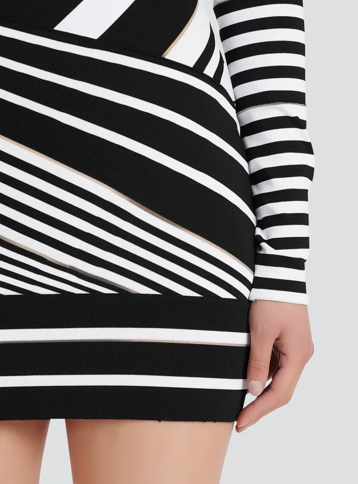 Balmain Dresses Womens Short Striped EcoDesigned Jacquard Dress Black Balmain Dresses Womens Short Striped EcoDesigned Jacquard Dress Black
