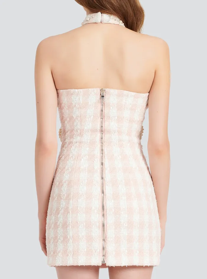 Balmain Dresses Womens Short Tweed Dress With Embroidery Pink Balmain Dresses Womens Short Tweed Dress With Embroidery Pink