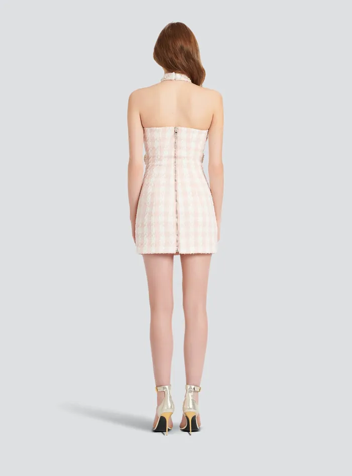 Balmain Dresses Womens Short Tweed Dress With Embroidery Pink Balmain Dresses Womens Short Tweed Dress With Embroidery Pink