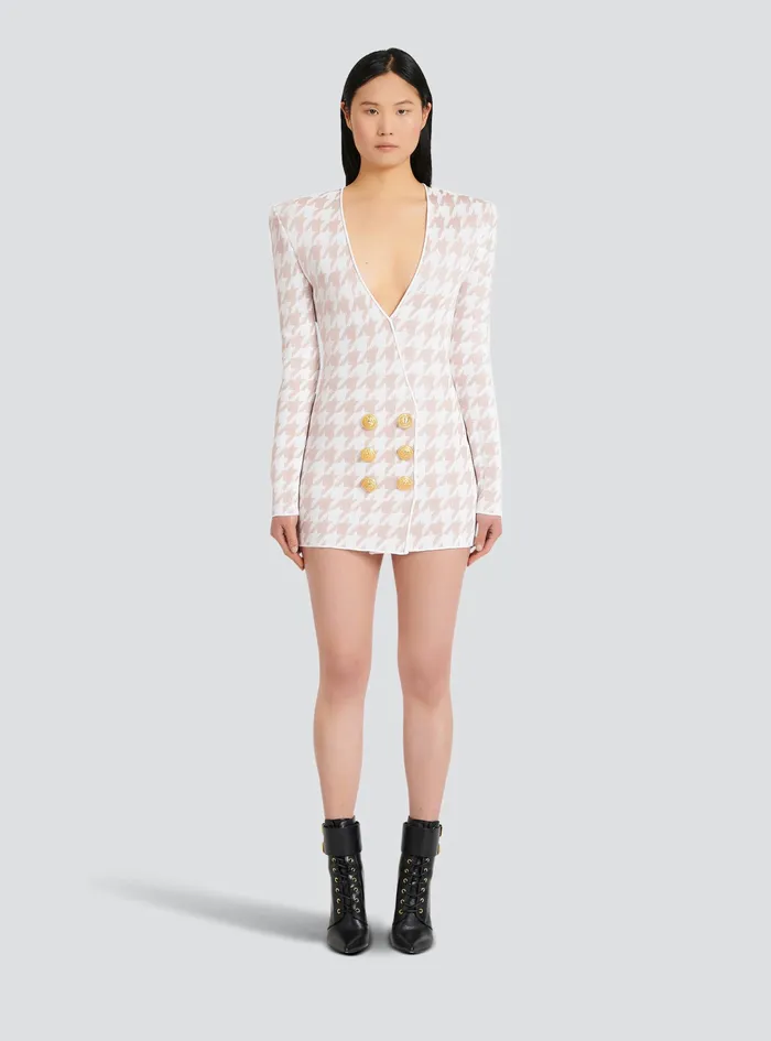 Balmain Dresses Womens Short Tweed Dress With GoldTone Buttons Pink Balmain Dresses Womens Short Tweed Dress With GoldTone Buttons Pink