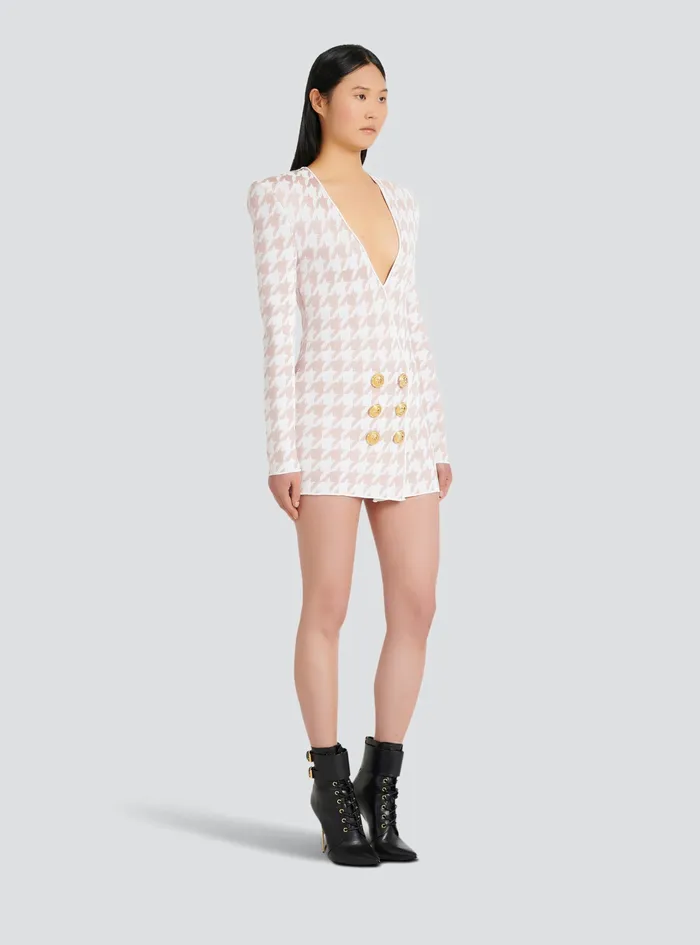 Balmain Dresses Womens Short Tweed Dress With GoldTone Buttons Pink Balmain Dresses Womens Short Tweed Dress With GoldTone Buttons Pink
