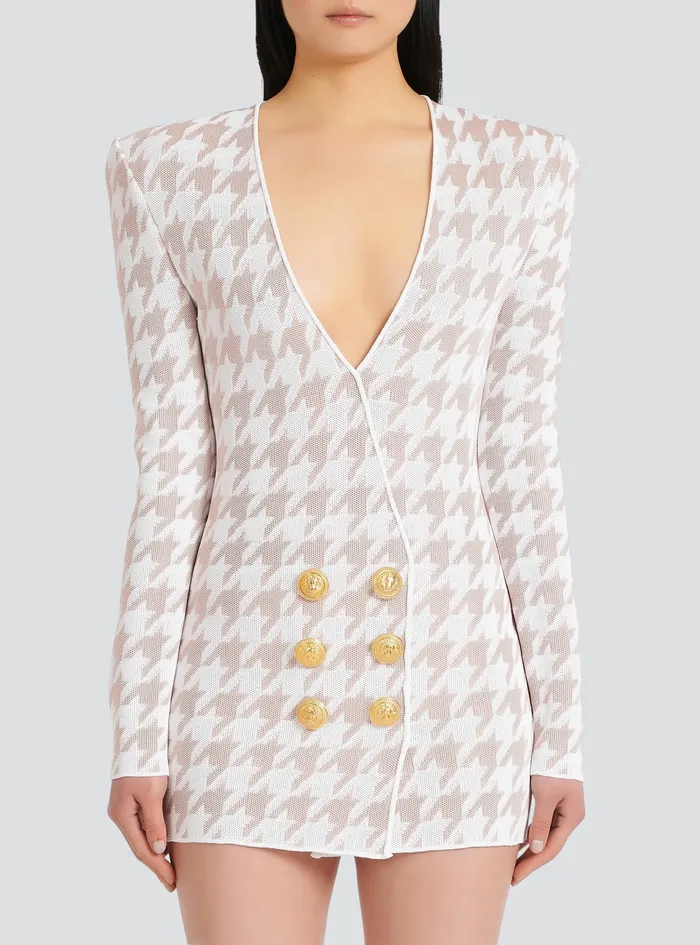Balmain Dresses Womens Short Tweed Dress With GoldTone Buttons Pink Balmain Dresses Womens Short Tweed Dress With GoldTone Buttons Pink