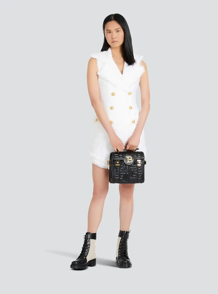 Balmain Dresses Womens Short Tweed Dress With GoldTone DoubleButtoned Fastening White Balmain Dresses Womens Short Tweed Dress With GoldTone DoubleButtoned Fastening White