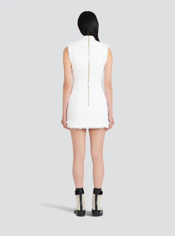 Balmain Dresses Womens Short Tweed Dress With GoldTone DoubleButtoned Fastening White Balmain Dresses Womens Short Tweed Dress With GoldTone DoubleButtoned Fastening White