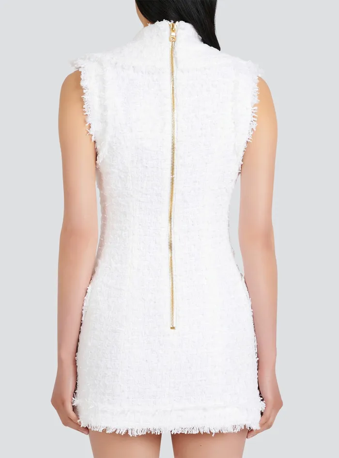 Balmain Dresses Womens Short Tweed Dress With GoldTone DoubleButtoned Fastening White Balmain Dresses Womens Short Tweed Dress With GoldTone DoubleButtoned Fastening White