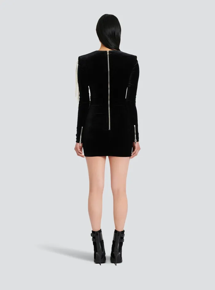 Balmain Dresses Womens Short Velvet Dress With Embroidery Black Balmain Dresses Womens Short Velvet Dress With Embroidery Black