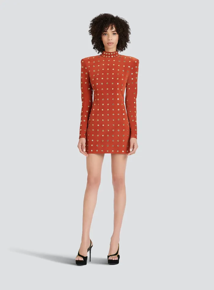Balmain Dresses Womens X Netflix Short Suede Dress Brown Balmain Dresses Womens X Netflix Short Suede Dress Brown