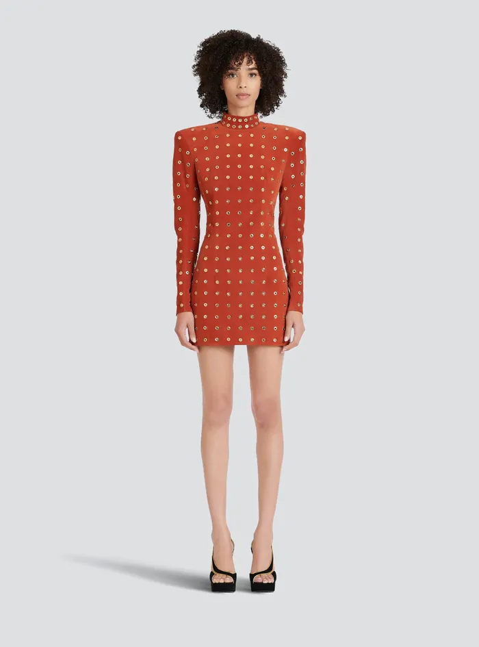 Balmain Dresses Womens X Netflix Short Suede Dress Brown Balmain Dresses Womens X Netflix Short Suede Dress Brown