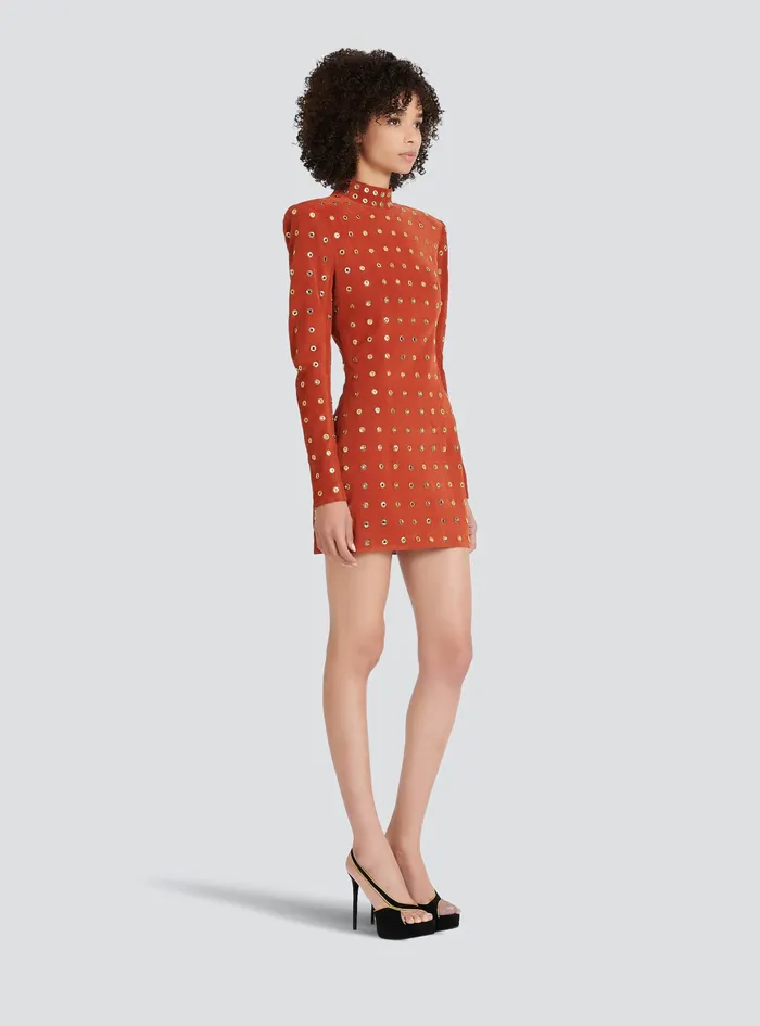 Balmain Dresses Womens X Netflix Short Suede Dress Brown Balmain Dresses Womens X Netflix Short Suede Dress Brown