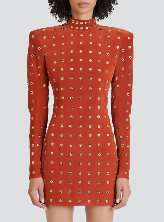 Balmain Dresses Womens X Netflix Short Suede Dress Brown Balmain Dresses Womens X Netflix Short Suede Dress Brown