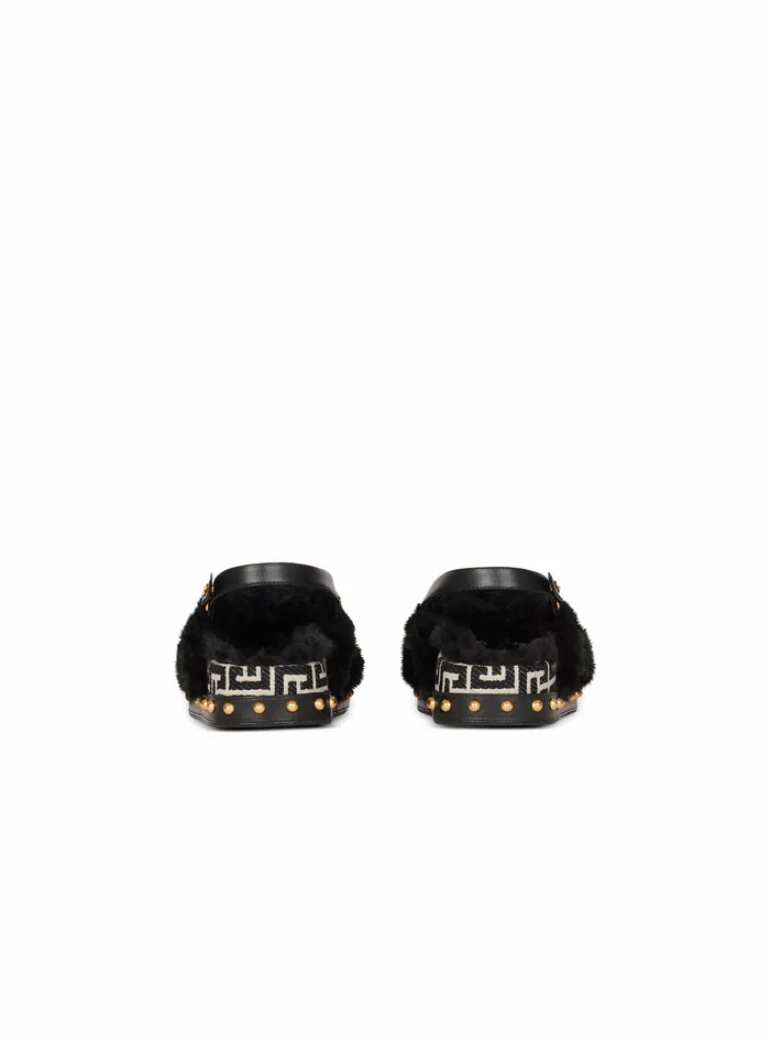 Balmain Flats Womens Bicolor Jacquard And Faux Fur Tam Flat Sandals Black Balmain Flats Womens Bicolor Jacquard And Faux Fur Tam Flat Sandals Black