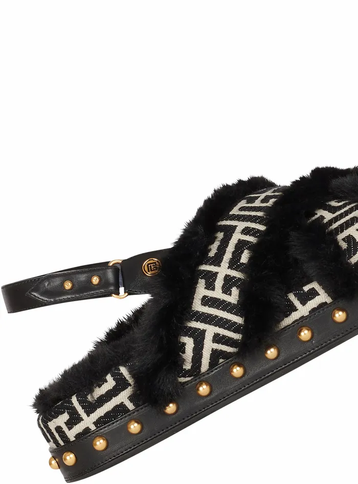 Balmain Flats Womens Bicolor Jacquard And Faux Fur Tam Flat Sandals Black Balmain Flats Womens Bicolor Jacquard And Faux Fur Tam Flat Sandals Black