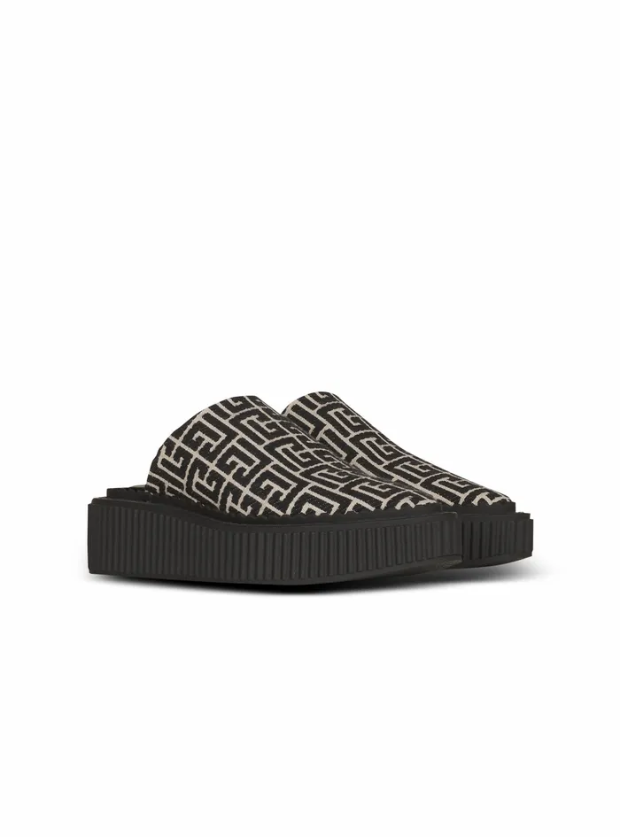 Balmain Flats Womens Bicolor Jacquard Uda Mules Black