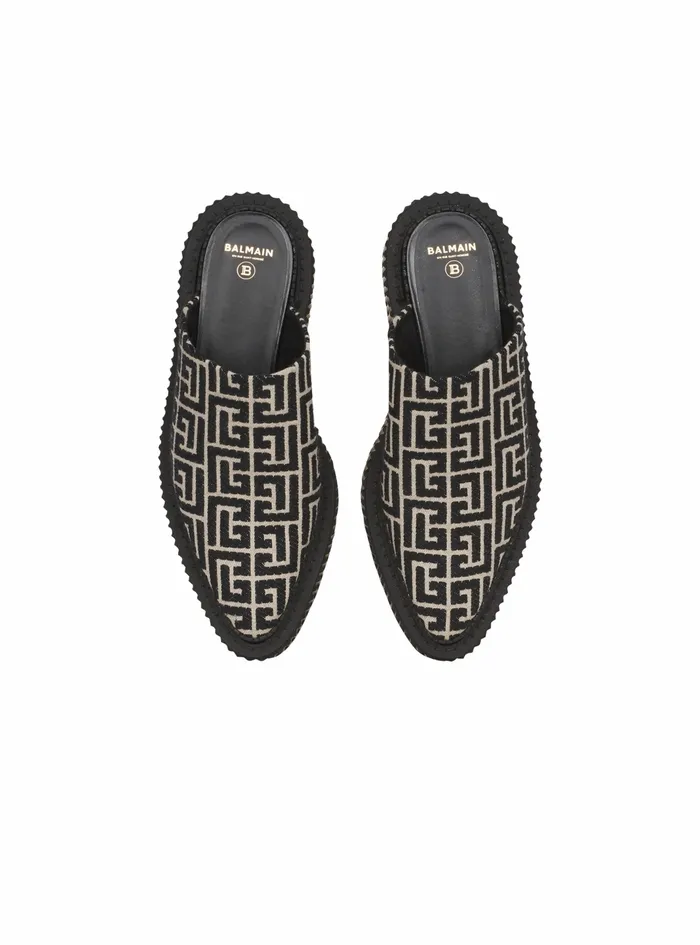 Balmain Flats Womens Bicolor Jacquard Uda Mules Black