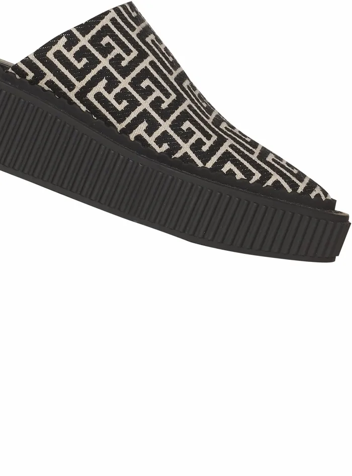 Balmain Flats Womens Bicolor Jacquard Uda Mules Black
