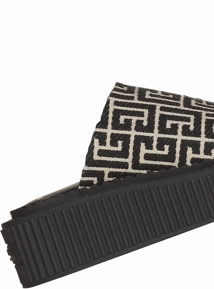 Balmain Flats Womens Bicolor Jacquard Uda Mules Black