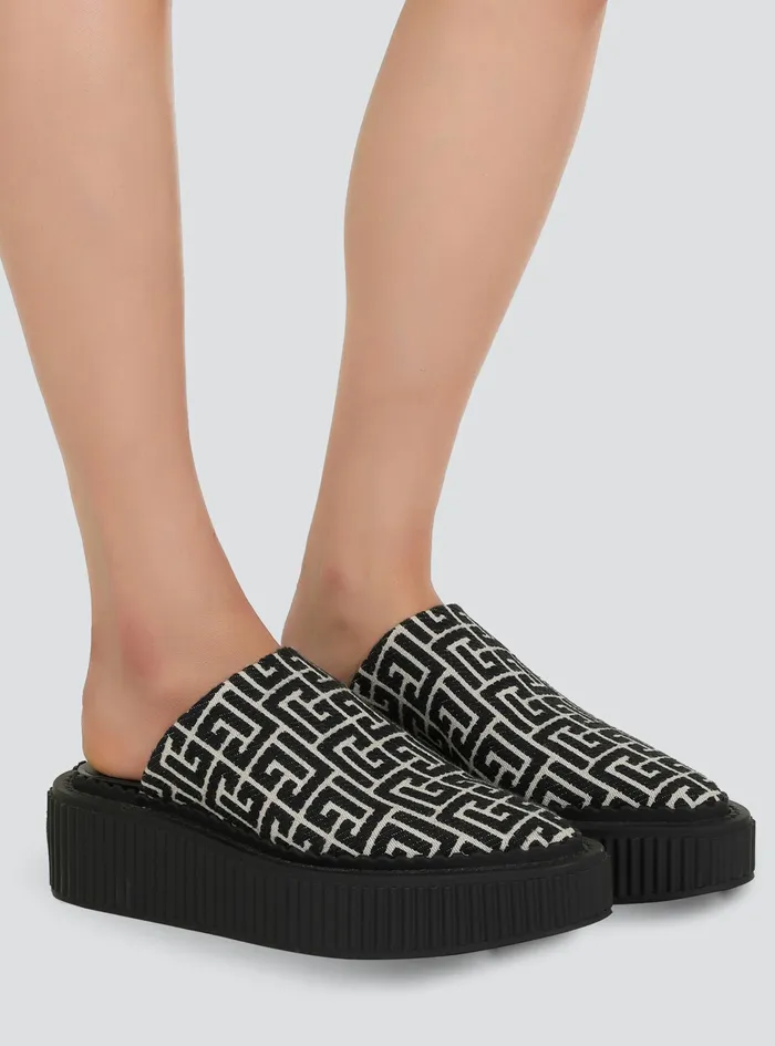 Balmain Flats Womens Bicolor Jacquard Uda Mules Black