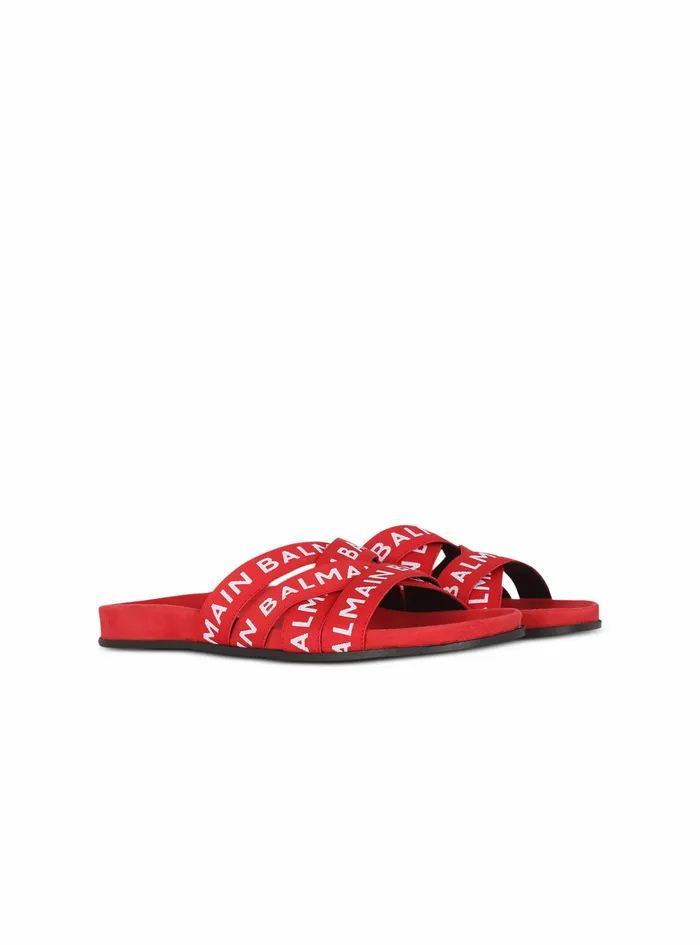 Balmain Flats Womens High Summer Capsule 8211 Union Flip Flops With Balmain Logo Print Red Balmain Flats Womens High Summer Capsule 8211 Union Flip Flops With Balmain Logo Print Red