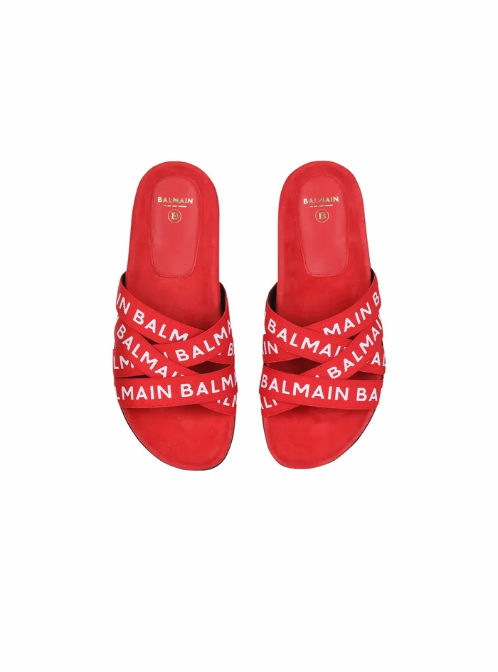 Balmain Flats Womens High Summer Capsule 8211 Union Flip Flops With Balmain Logo Print Red Balmain Flats Womens High Summer Capsule 8211 Union Flip Flops With Balmain Logo Print Red