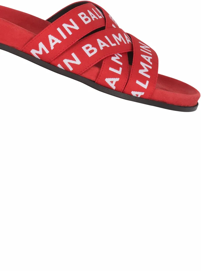 Balmain Flats Womens High Summer Capsule 8211 Union Flip Flops With Balmain Logo Print Red Balmain Flats Womens High Summer Capsule 8211 Union Flip Flops With Balmain Logo Print Red