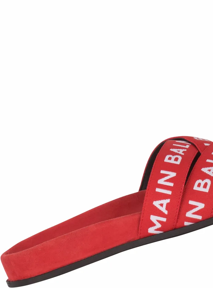Balmain Flats Womens High Summer Capsule 8211 Union Flip Flops With Balmain Logo Print Red Balmain Flats Womens High Summer Capsule 8211 Union Flip Flops With Balmain Logo Print Red