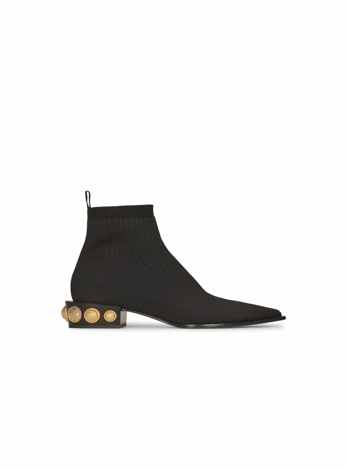 Balmain Flats Womens Stretch Knit Coin Ankle Boots Black