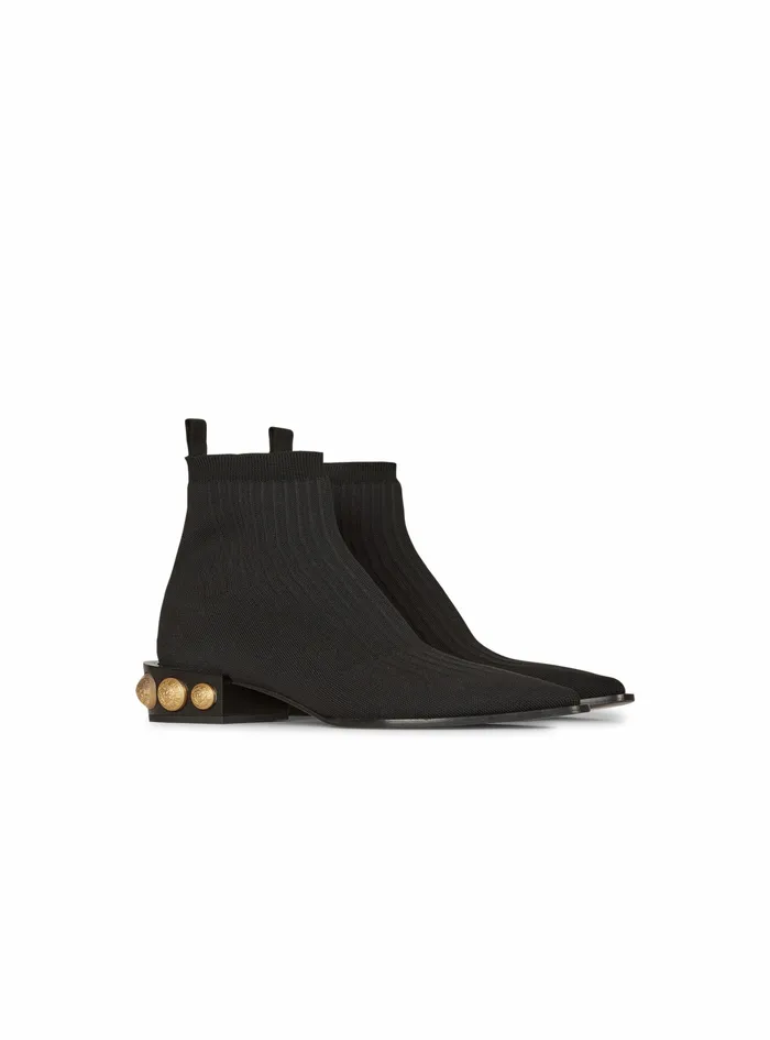 Balmain Flats Womens Stretch Knit Coin Ankle Boots Black