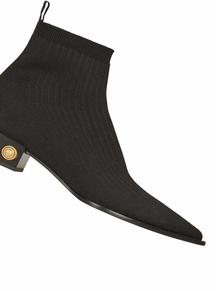 Balmain Flats Womens Stretch Knit Coin Ankle Boots Black