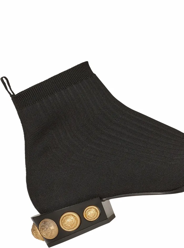 Balmain Flats Womens Stretch Knit Coin Ankle Boots Black