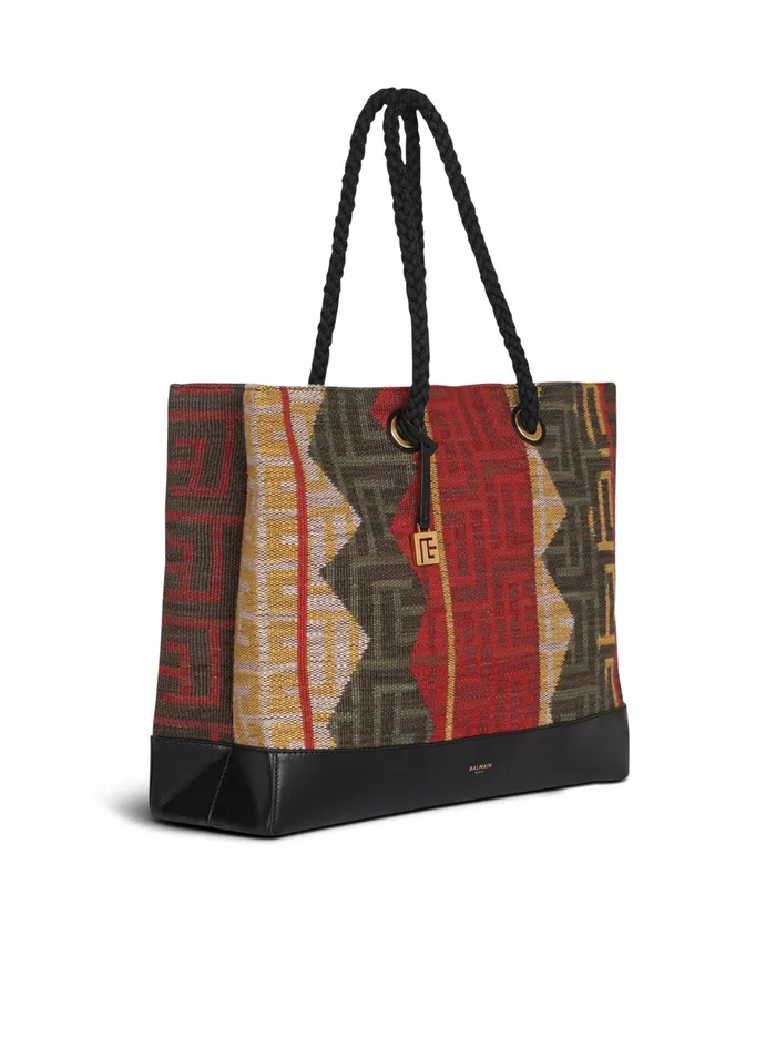 Balmain Folded Shopping Bags Womens LargeSized Multicolor Monogram Needlepoint Balmain Bag Multicolor Balmain Folded Shopping Bags Womens LargeSized Multicolor Monogram Needlepoint Balmain Bag Multicolor