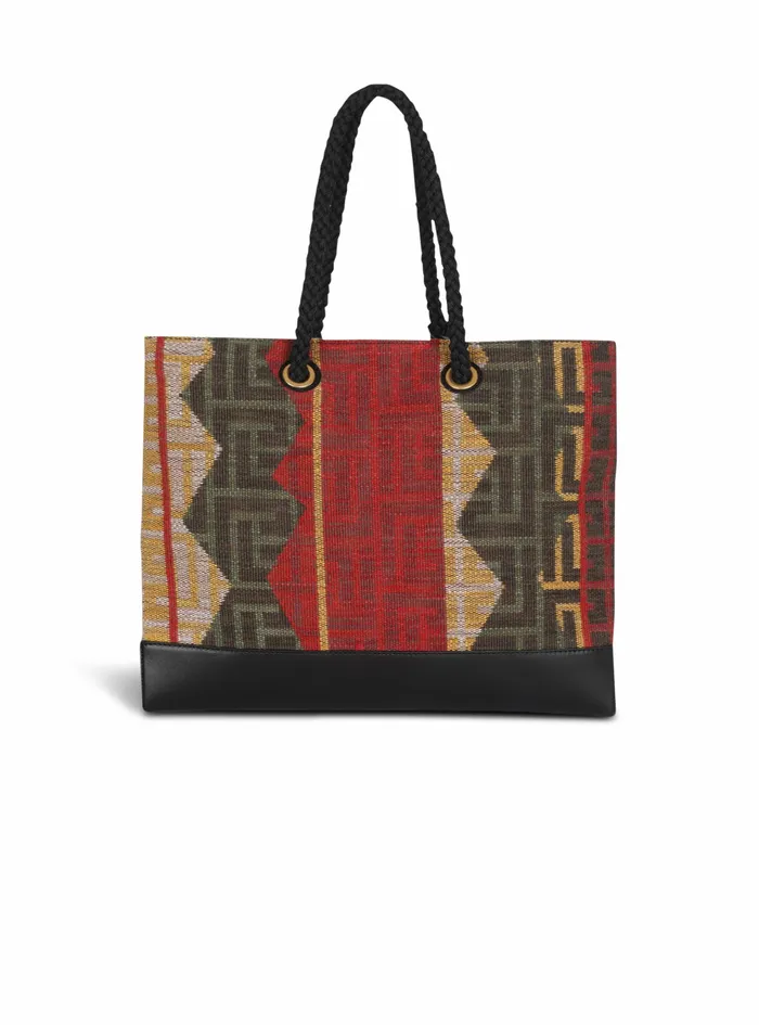 Balmain Folded Shopping Bags Womens LargeSized Multicolor Monogram Needlepoint Balmain Bag Multicolor Balmain Folded Shopping Bags Womens LargeSized Multicolor Monogram Needlepoint Balmain Bag Multicolor