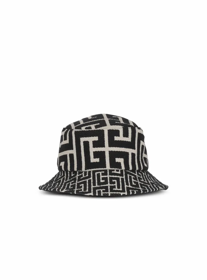 Balmain Hats Mens Cotton Canvas Bucket Hat With Balmain Paris Logo Black