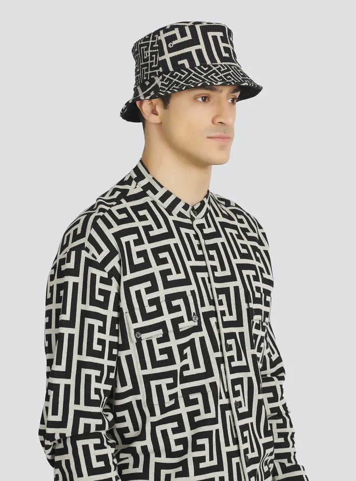 Balmain Hats Mens Cotton Canvas Bucket Hat With Balmain Paris Logo Black Balmain Hats Mens Cotton Canvas Bucket Hat With Balmain Paris Logo Black