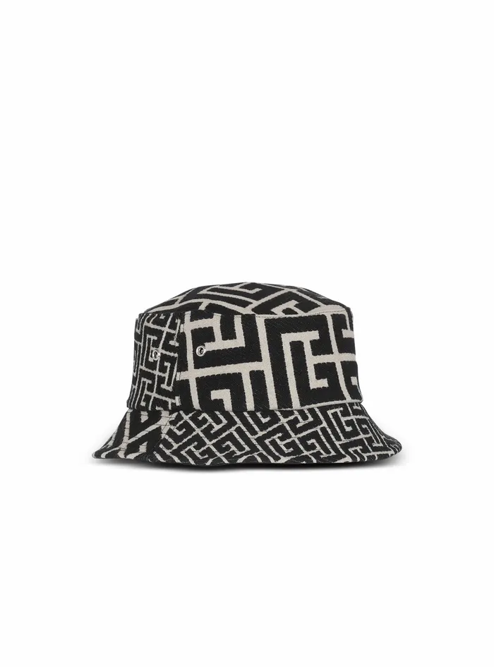 Balmain Hats Mens Cotton Canvas Bucket Hat With Balmain Paris Logo Black Balmain Hats Mens Cotton Canvas Bucket Hat With Balmain Paris Logo Black
