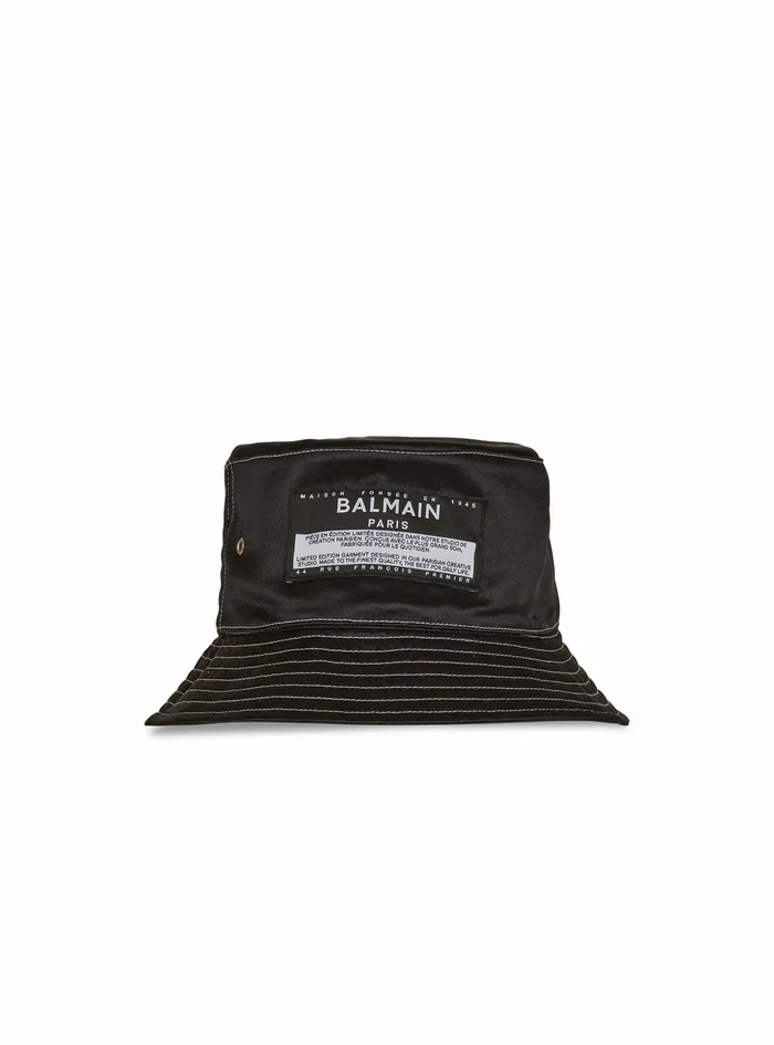 Balmain Hats Mens Satin Bucket Hat With Balmain Logo Black