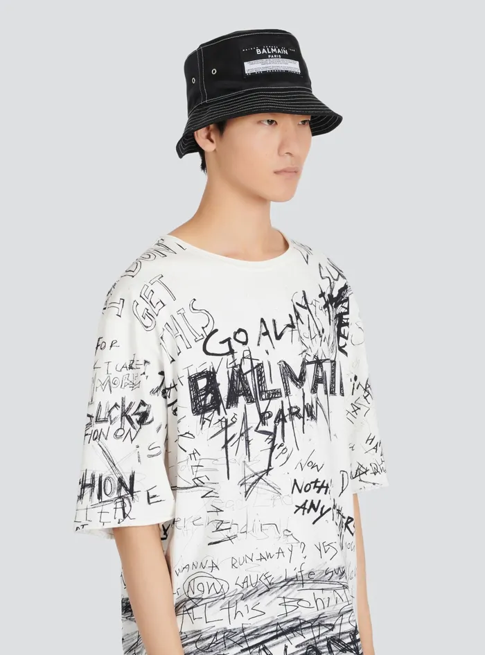 Balmain Hats Mens Satin Bucket Hat With Balmain Logo Black Balmain Hats Mens Satin Bucket Hat With Balmain Logo Black